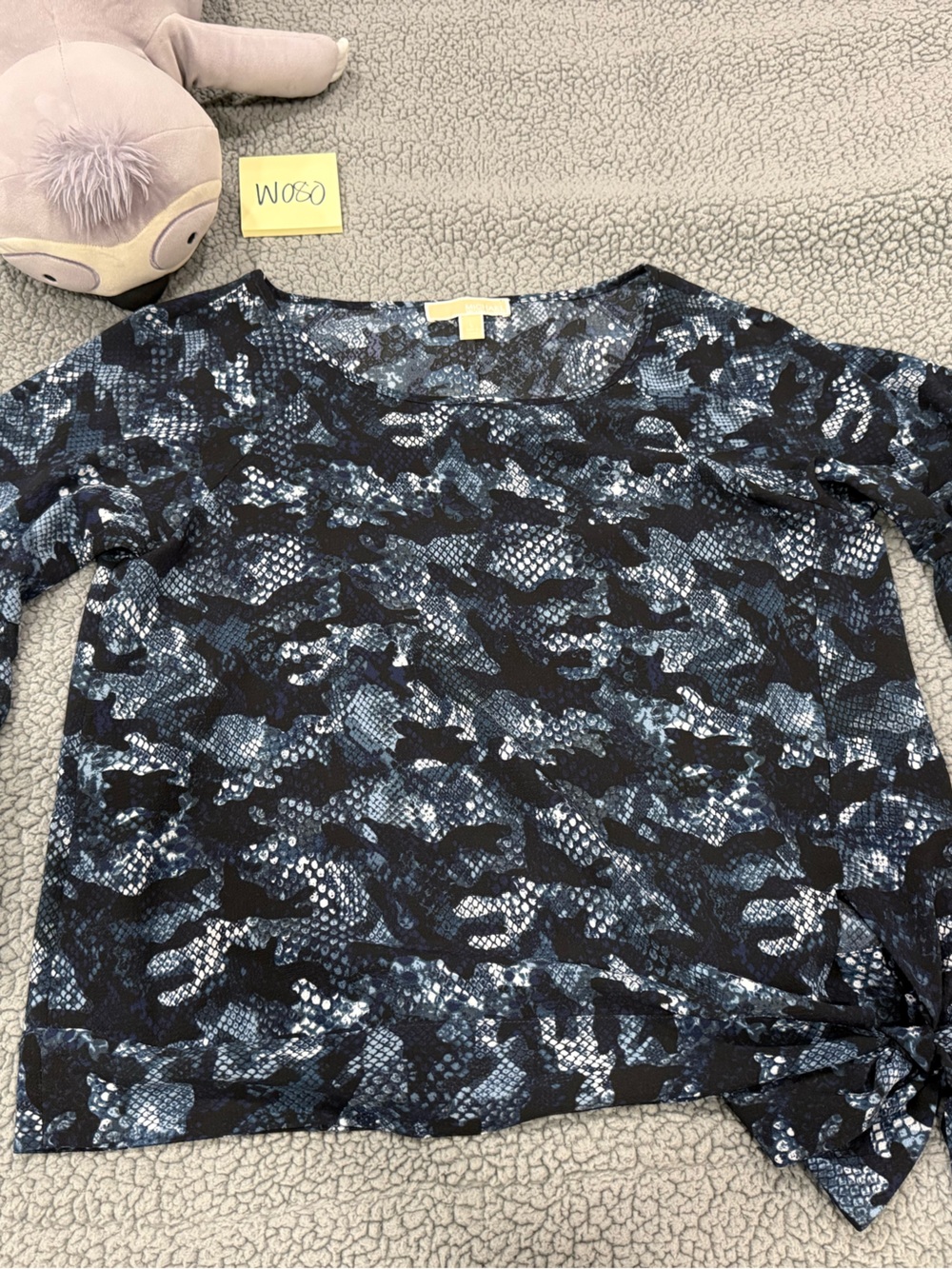 Michael Kors Womens Navy and Black Snake-Print Tie-Hem Top